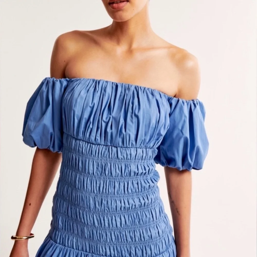 Abercrombie & Fitch Blue Off-Shoulder Maxi Dress